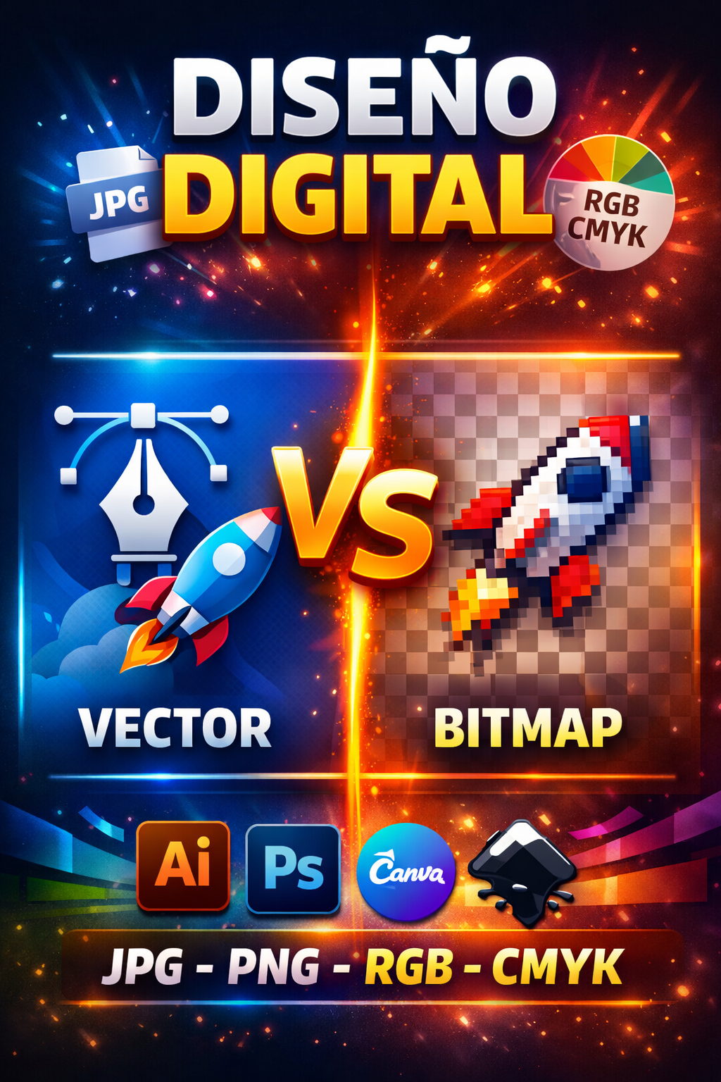 🎨 ¿Qué es el Diseño Digital? Aprende vectores, mapas de bits, formatos gráficos y color desde cero